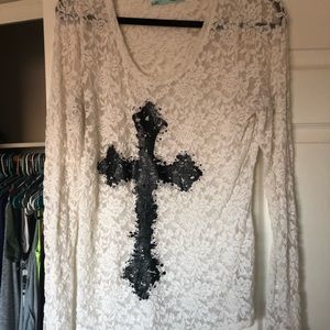 Lace shirt with black cross